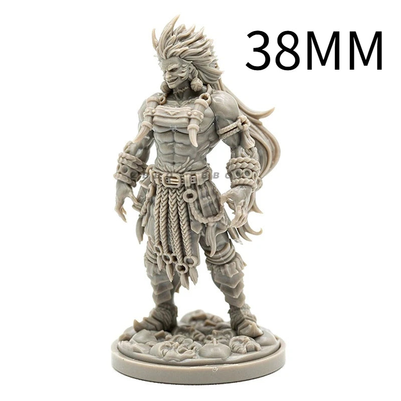 38mm Female Barbarian with Wild Hair and Dual Blades, Resin Model Figure Kit, Fantasy Theme, Unassembled and Unpainted