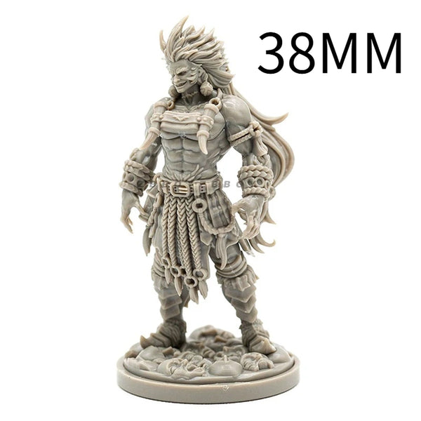 38mm Female Barbarian with Wild Hair and Dual Blades, Resin Model Figure Kit, Fantasy Theme, Unassembled and Unpainted