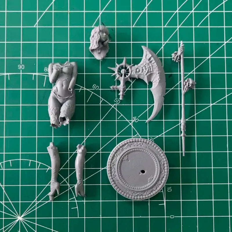 75mm Dark Sorceress with Ornate Spiked Axe, Resin Model Figure Kit, Fantasy Theme, Unassembled and Unpainted