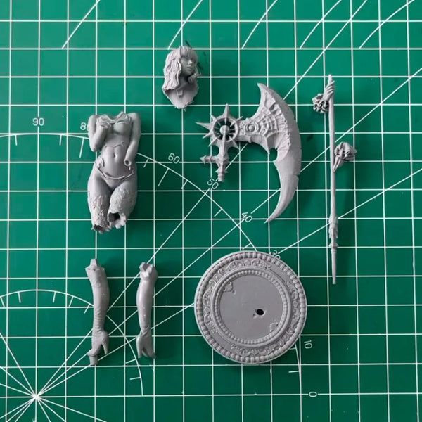 75mm Dark Sorceress with Ornate Spiked Axe, Resin Model Figure Kit, Fantasy Theme, Unassembled and Unpainted