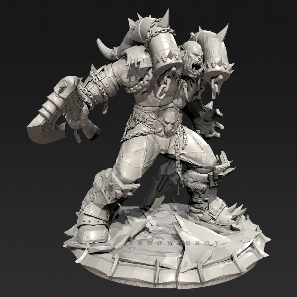 90mm Orc Warlord with Horned Shoulders, Resin Model Figure Kit, Fantasy Theme, Unassembled and Unpainted