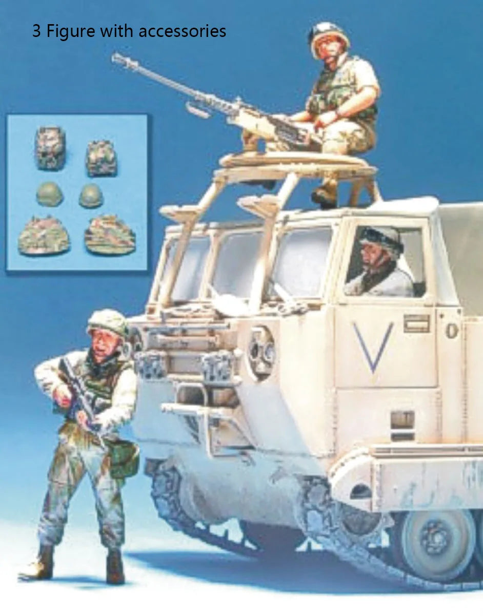 1/35 WWII Soldiers with Anti-Tank Gun and Vehicle, 3 Figures, Resin Model Figure Kit, Unassembled and Unpainted