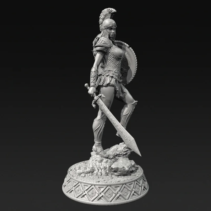 75mm Greek Warrior with Crested Helmet and Lion Shield, Resin Model Figure Kit, Fantasy Theme, Unassembled and Unpainted