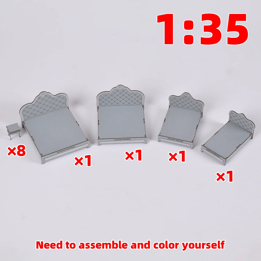 1/35 Modern Bedroom Furniture Set, Resin Model Diorama Kit, Unassembled and Unpainted