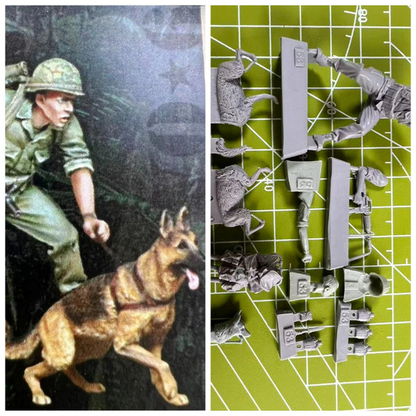 1/35 WWII US K-9 Scout Team, 5 Figures, Resin Model Figure Kit, Unassembled and Unpainted
