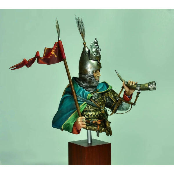 1/10 Medieval Knight with Heraldic Shield and Banner, Resin Model Bust Kit, Unassembled and Unpainted