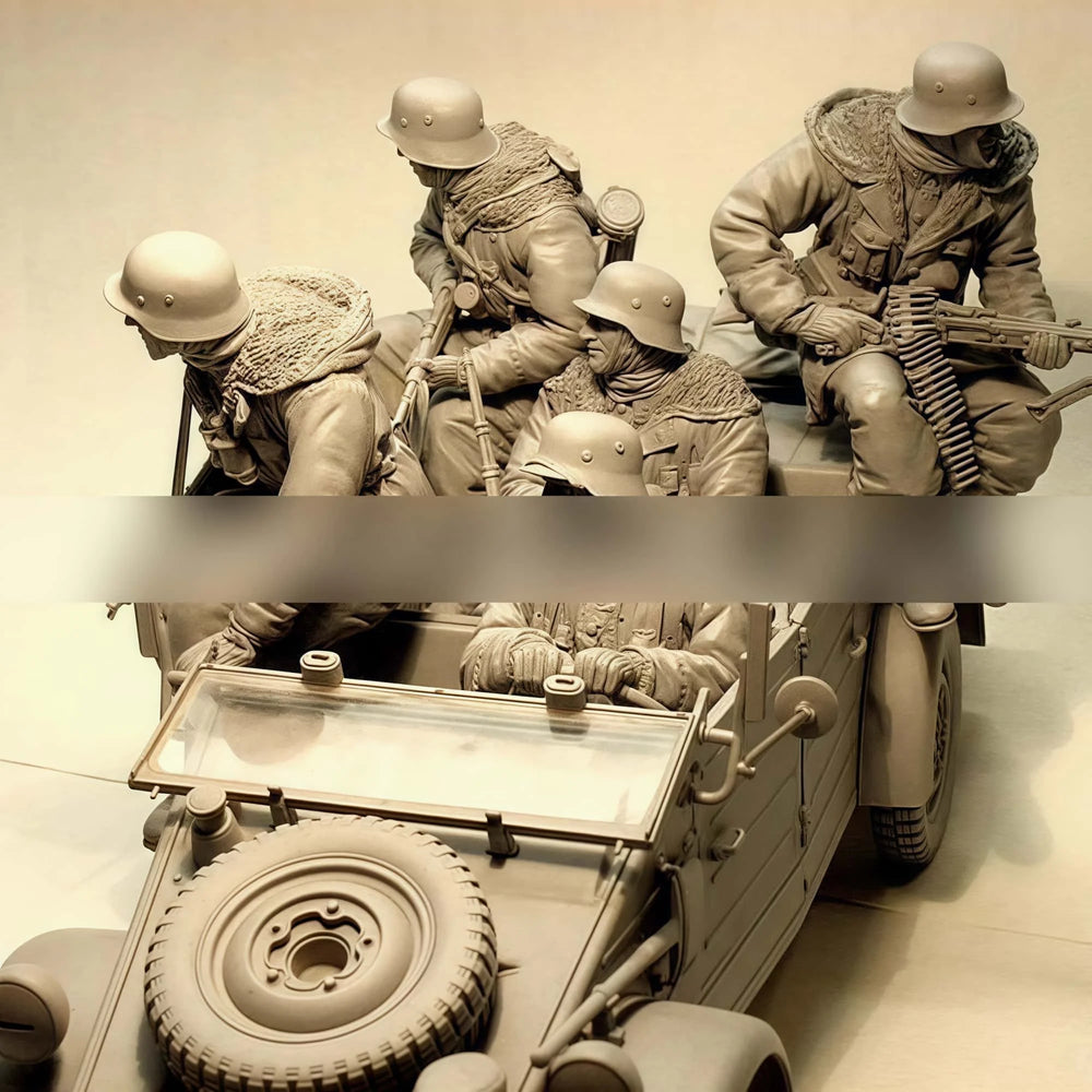 120mm WWII Combat Squad, 5 Figures, Resin Model Figure Kit, Unassembled and Unpainted