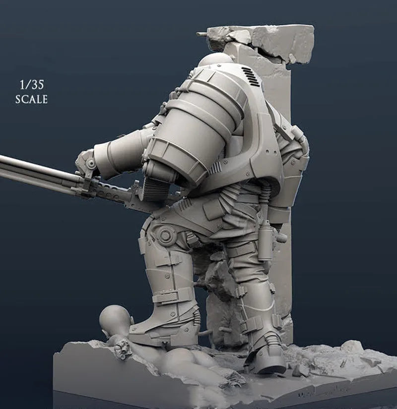1/35 Heavy Armored Soldier with Exoskeleton, Resin Model Figure Kit, Sci-Fi Theme, Unassembled and Unpainted