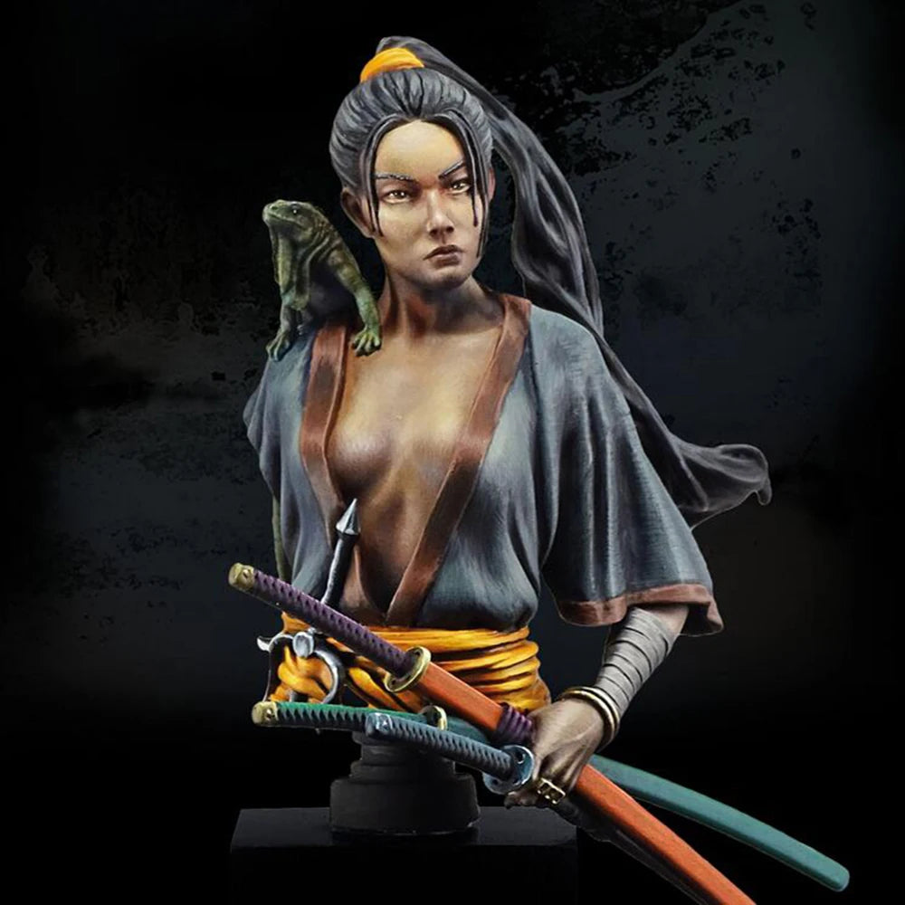 1/10 Sorceress with Long Hair and Curved Blades, Resin Model Bust Kit, Fantasy Theme, Unassembled and Unpainted