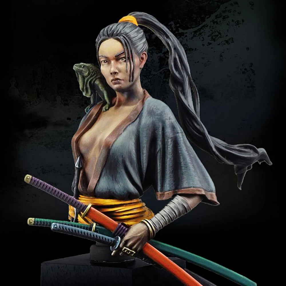 1/10 Sorceress with Long Hair and Curved Blades, Resin Model Bust Kit, Fantasy Theme, Unassembled and Unpainted