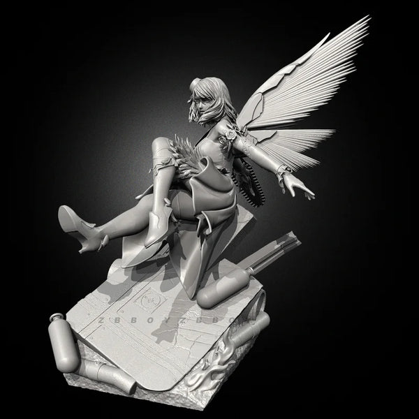 90mm Flying Warrior Girl with Wings, Resin Model Figure Kit, Fantasy Theme, Unassembled and Unpainted