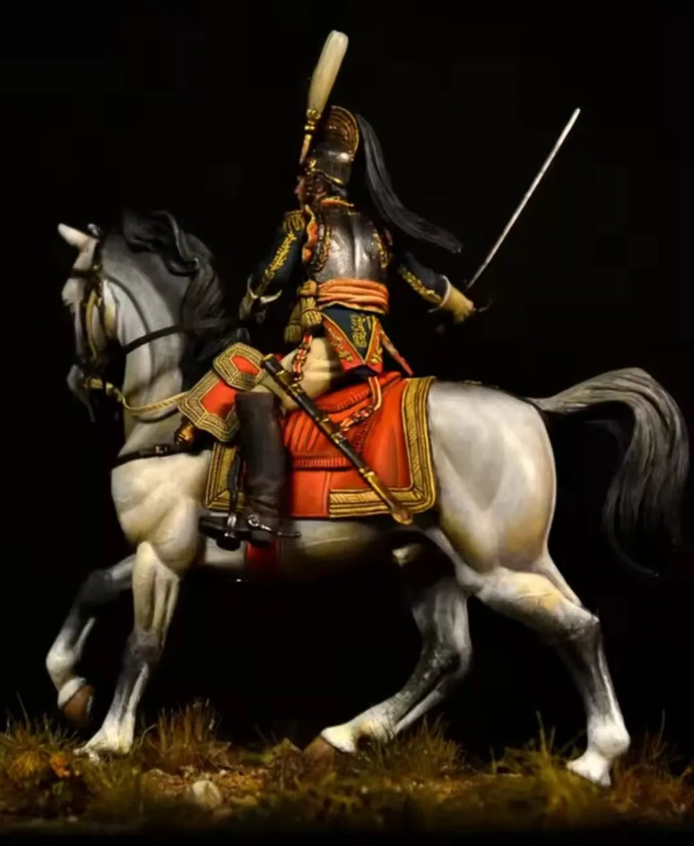 54mm Napoleonic French Cuirassier Officer with Raised Sword, Resin Model Figure Kit, Unassembled and Unpainted