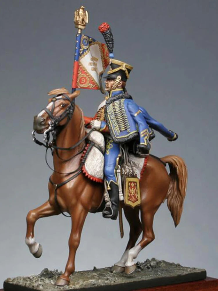1/32 Napoleonic French Dragoon Standard Bearer, Resin Model Figure Kit, Unassembled and Unpainted