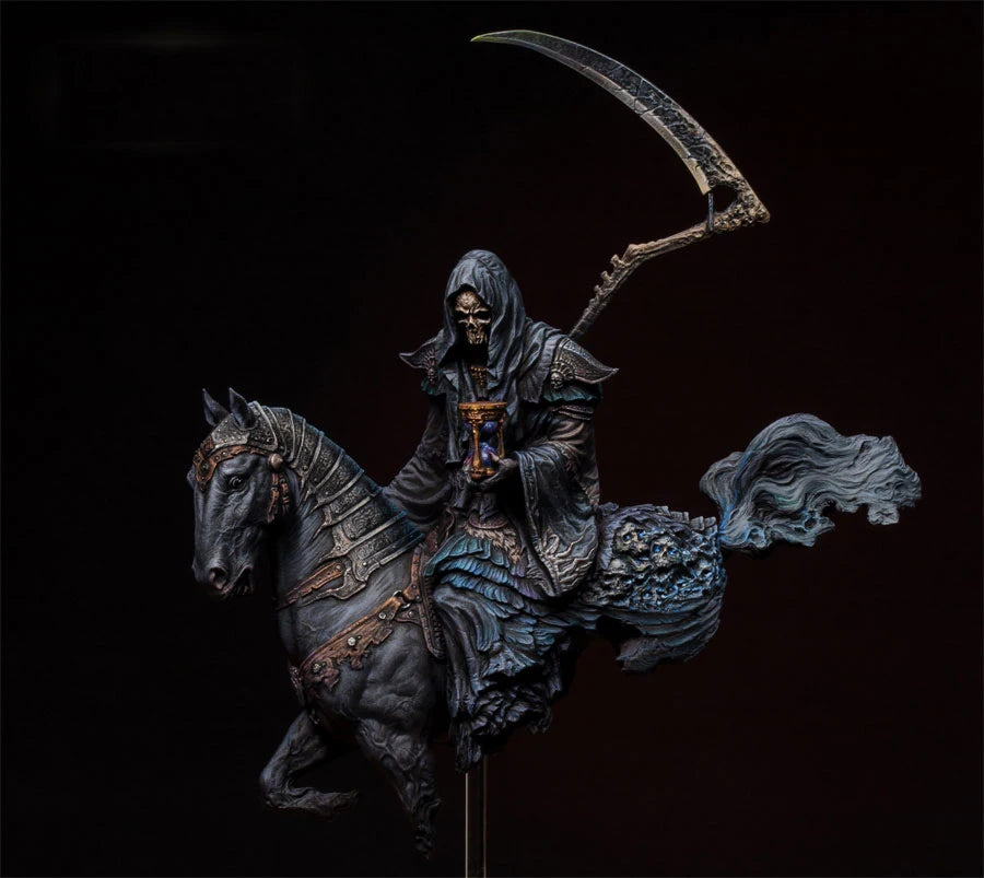 90mm Grim Reaper on Skeletal Horse, Resin Model Figure Kit, Fantasy Theme, Unassembled and Unpainted