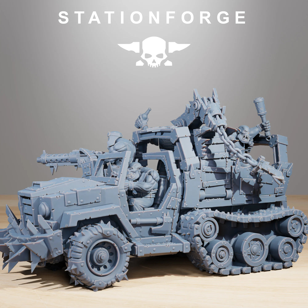 32mm Ork Half-Track, 6 Figures, Resin Model Vehicle Kit, Sci-Fi Theme, Unassembled and Unpainted
