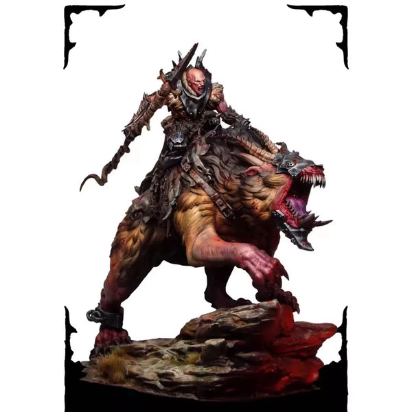 1/24 Demonic Warrior on Horned Beast Mount, Resin Model Figure Kit, Fantasy Theme, Unassembled and Unpainted