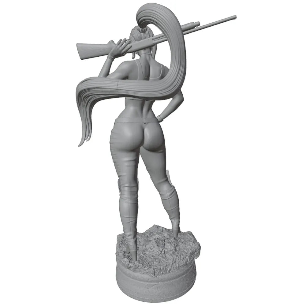 1/24 Female Warrior with Rifle and Braided Hair, Resin Model Figure Kit, Fantasy Theme, Unassembled and Unpainted