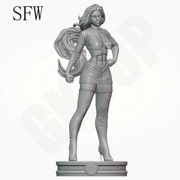 1/24 Modern Pin-Up in White Top and Black Thigh Boots, Resin Model Figure Kit, Unassembled and Unpainted