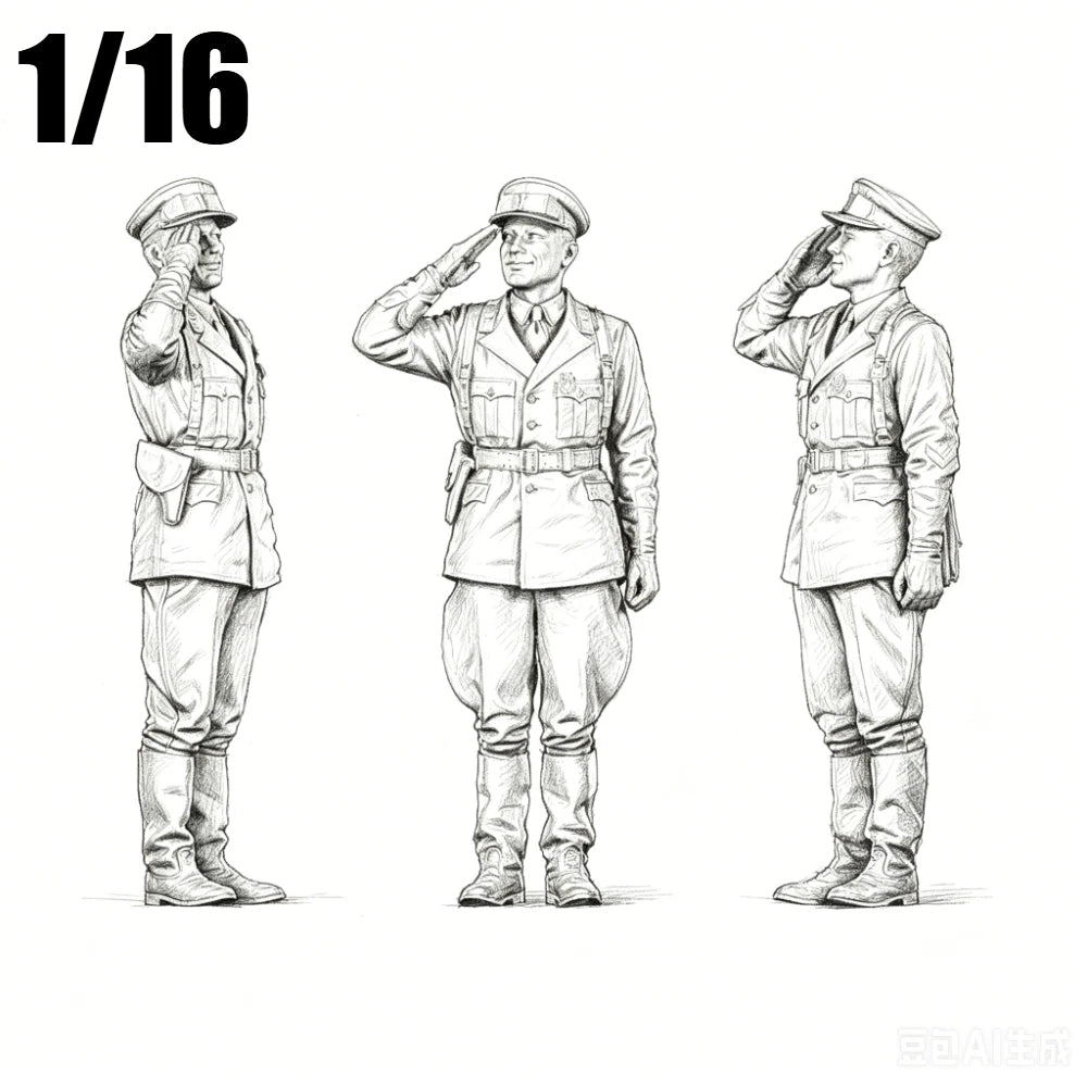 1/16 WWI US Officer Saluting, Resin Model Figure Kit, Unassembled and Unpainted