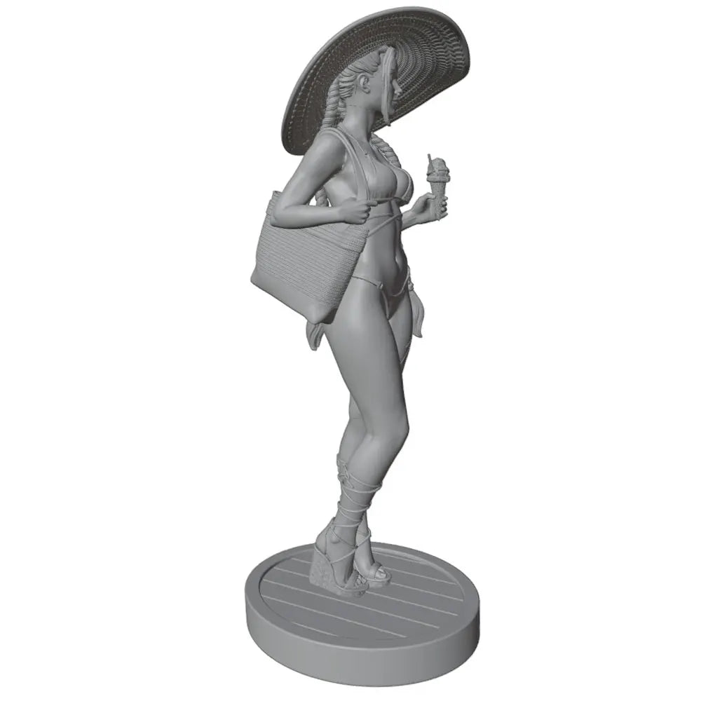 1/24 Beach Pin-up with Tropical Drink and Hat, Resin Model Figure Kit, Unassembled and Unpainted