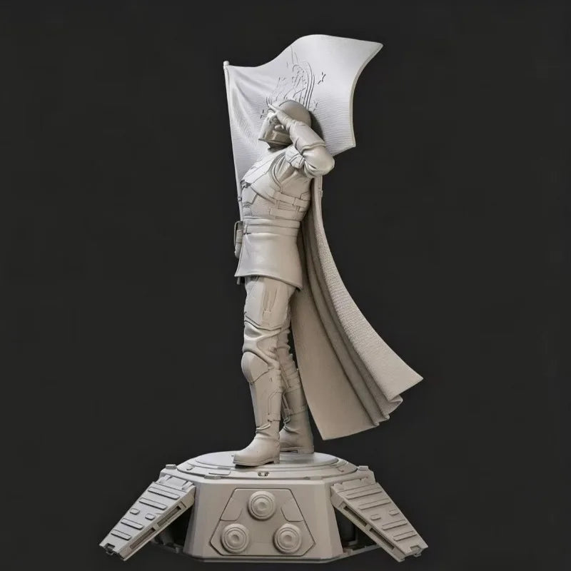 1/24 Warrior with Cape & Flag, Resin Model Figure Kit, Fantasy Theme, Unassembled and Unpainted