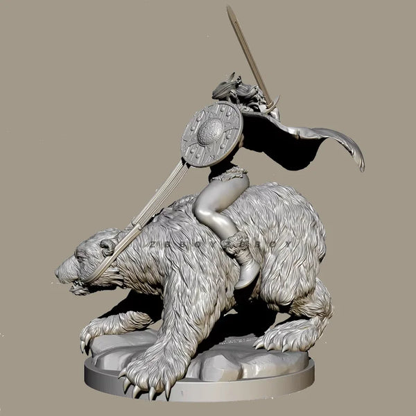 75mm Female Warrior Mounted Beast, Resin Model Figure Kit, Fantasy Theme, Unassembled and Unpainted