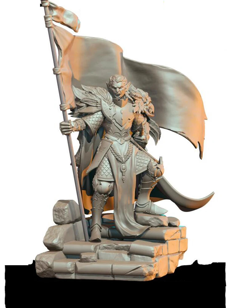 1/24 Medieval Female Knight Kneeling with Battle Banner, Resin Model Figure Kit, Unassembled and Unpainted