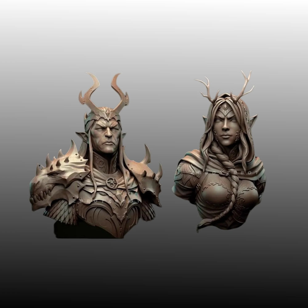 1/12 Warrior & Mage, 2 Figures, Resin Model Bust Kit, Fantasy Theme, Unassembled and Unpainted