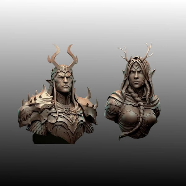 1/12 Warrior & Mage, 2 Figures, Resin Model Bust Kit, Fantasy Theme, Unassembled and Unpainted