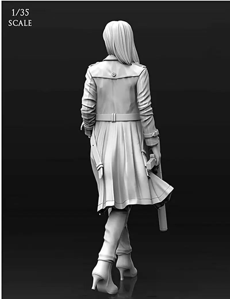 1/35 Modern Female Operative with Rifle and Pleated Skirt, Resin Model Figure Kit, Unassembled and Unpainted