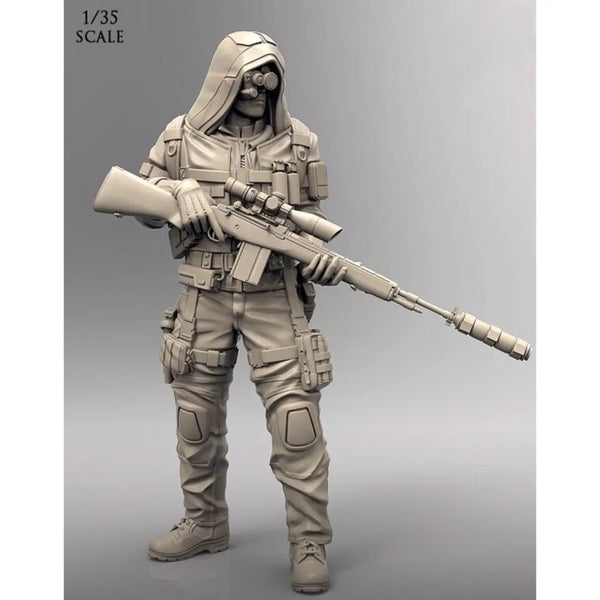 1/35 Modern Hooded Tactical Operator with Scoped Rifle, Resin Model Figure Kit, Unassembled and Unpainted