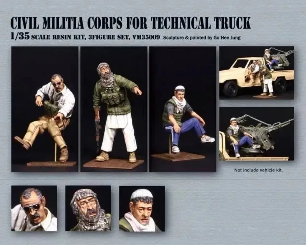 1/35 Modern Militia Squad with Gun Position, 3 Figures, Resin Model Figure Kit, Unassembled and Unpainted