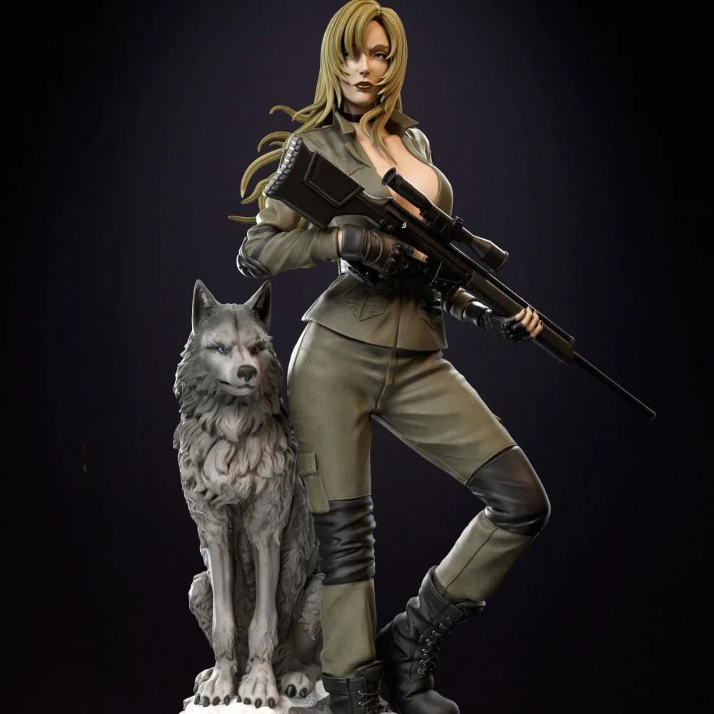 Modern Female Sniper with Wolf, 2 Figures, Resin Model Figure Kit, Unassembled and Unpainted
