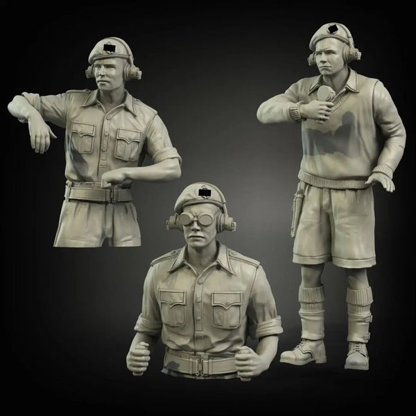 1/35 WWII British Tank Crew North Africa, 3 Figures, Resin Model Figure Kit, Unassembled and Unpainted