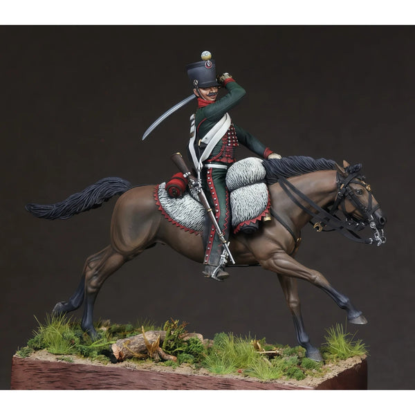 54mm Napoleonic French Hussar Cavalry, Resin Model Figure Kit, Unassembled and Unpainted
