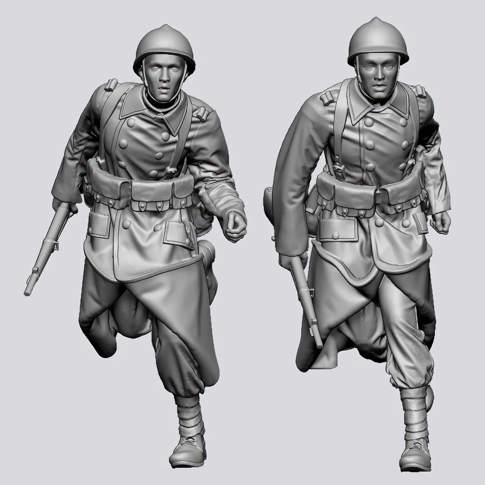 1/35 WWI French Infantry Charging Forward, 2 Figures, Resin Model Figure Kit, Unassembled and Unpainted