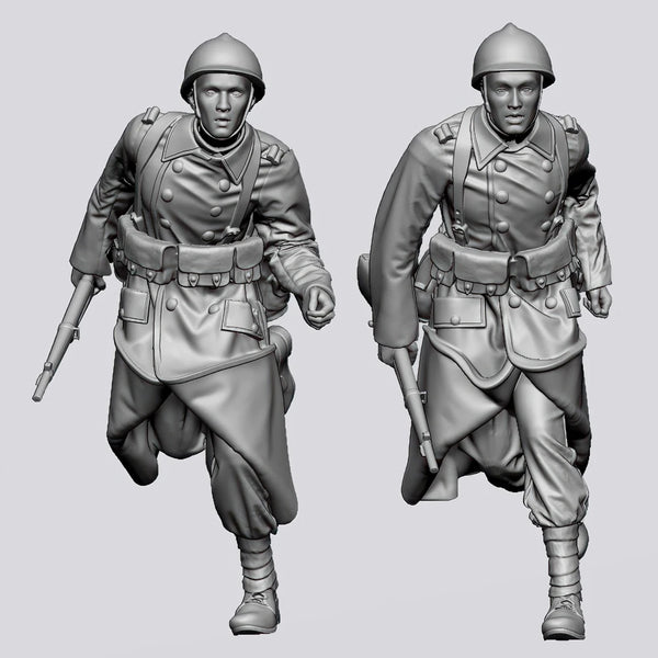 1/35 WWI French Infantry Charging Forward, 2 Figures, Resin Model Figure Kit, Unassembled and Unpainted