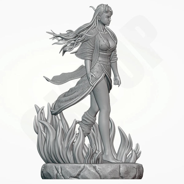 1/24 Fire Elf Sorceress on Flaming Base, Resin Model Figure Kit, Fantasy Theme, Unassembled and Unpainted