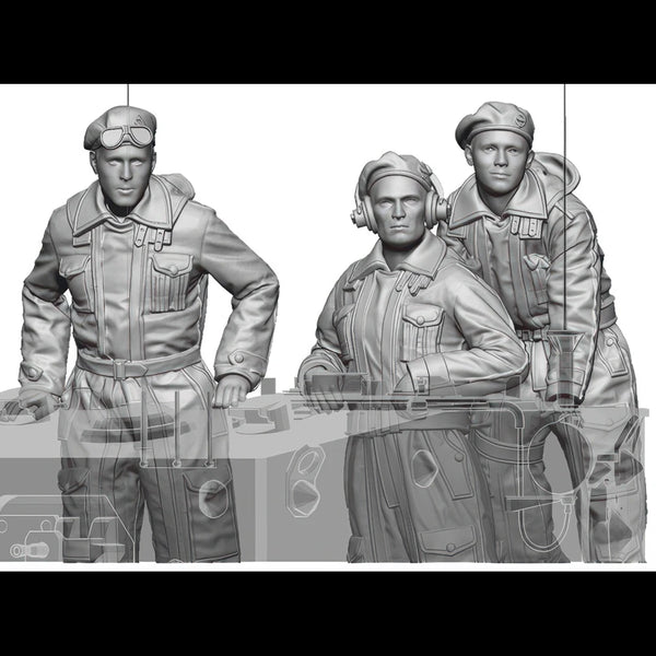1/35 WWII British Tank Crew with Goggles and Headsets, 3 Figures, Resin Model Figure Kit, Unassembled and Unpainted