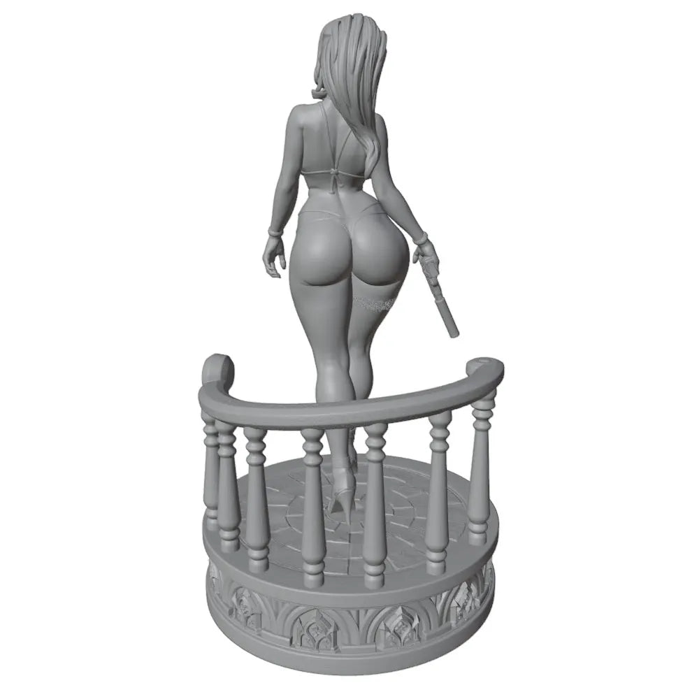 1/24 Swordswoman on Ornate Classical Balcony, Resin Model Figure Kit, Unassembled and Unpainted