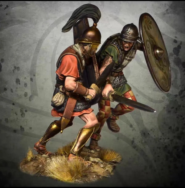 54mm Ancient Roman Infantry with Large Round Shields, Resin Model Figure Kit, Unassembled and Unpainted