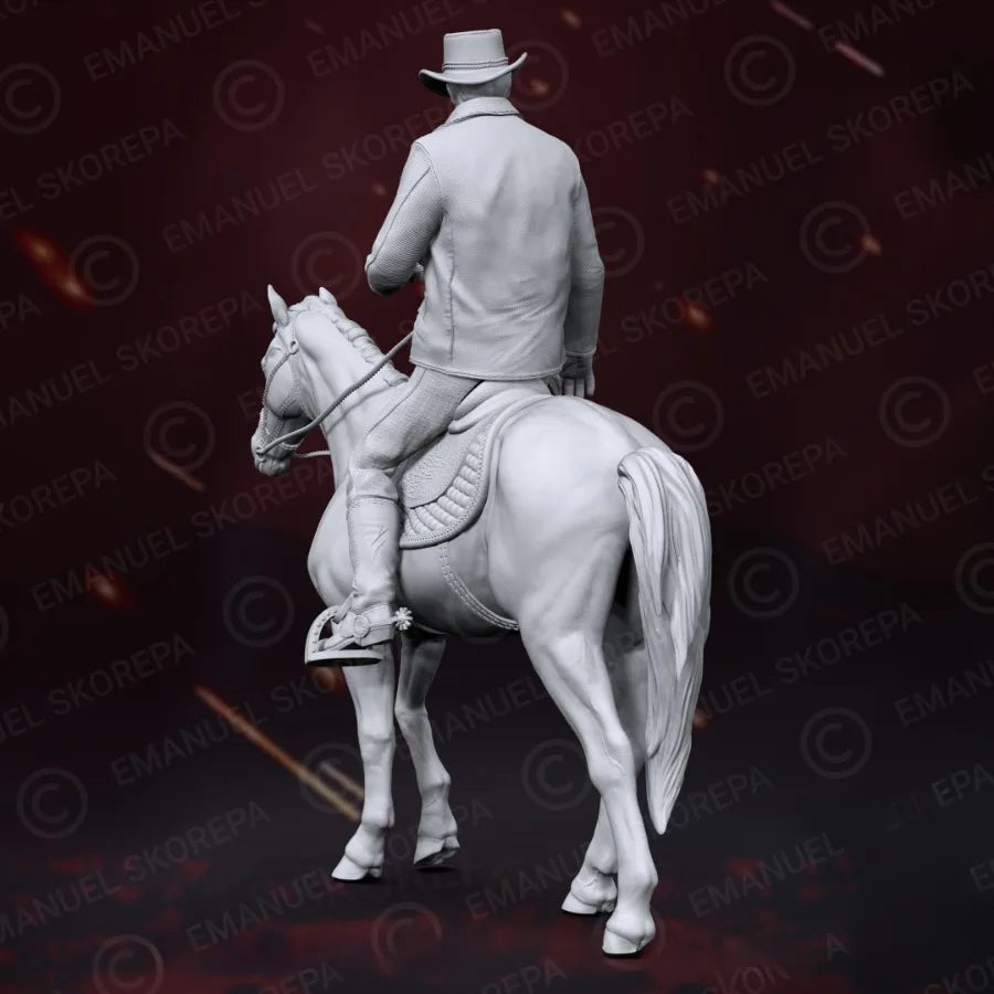 1/24 Cowboy Mounted on Saddled Horse, Resin Model Figure Kit, Historical Theme, Unassembled and Unpainted