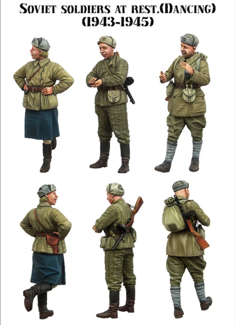 1/35 WWII Soviet Infantry Dancing in Mixed Uniforms, 3 Figures, Resin Model Figure Kit, Unassembled and Unpainted