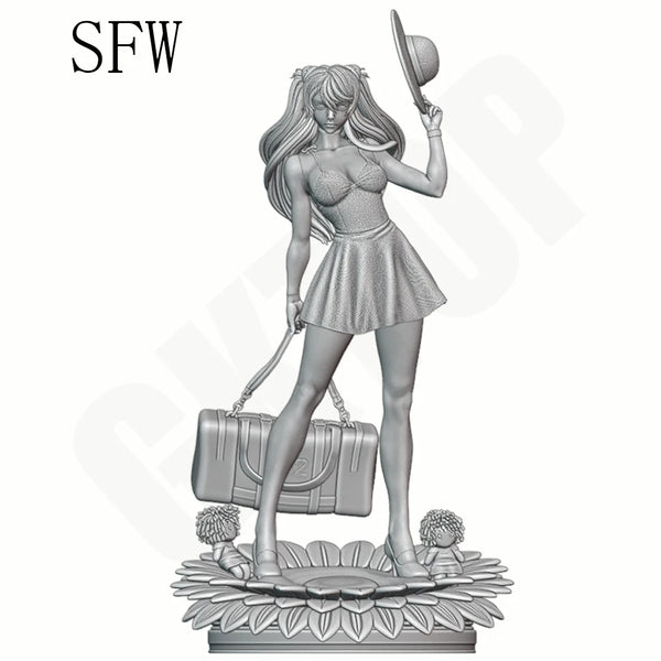 1/24 Summer Vacation Travel Girl, Resin Model Figure Kit, Unassembled and Unpainted