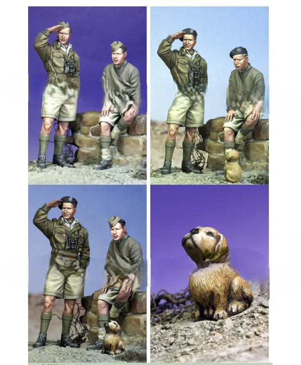 1/35 WWII British and US Infantry with Mascot, 5 Figures, Resin Model Figure Kit, Unassembled and Unpainted