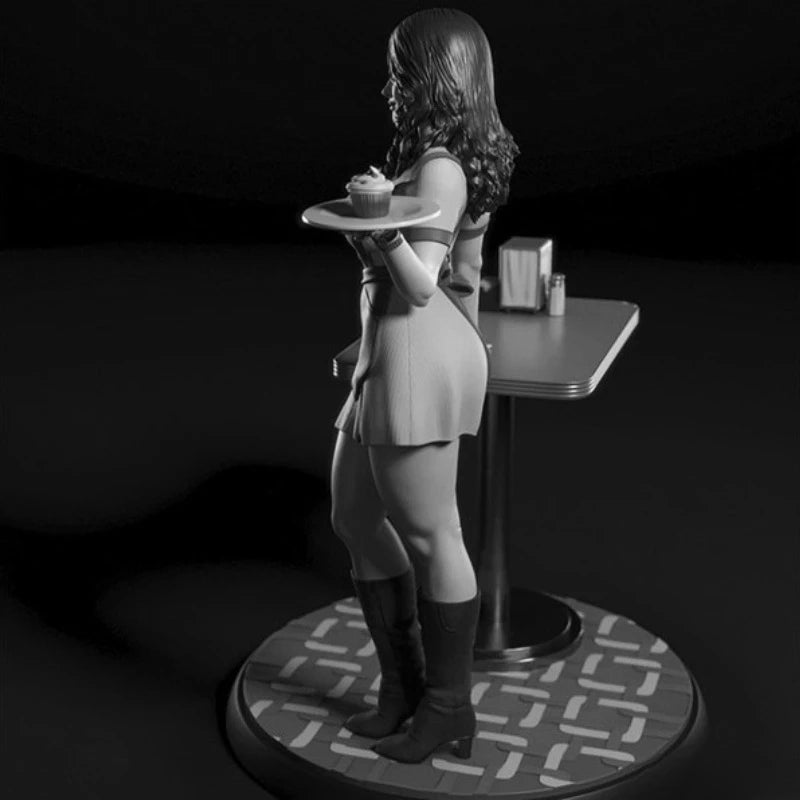 1/24 Waitress with Accessories, Resin Model Figure Kit, Unassembled and Unpainted