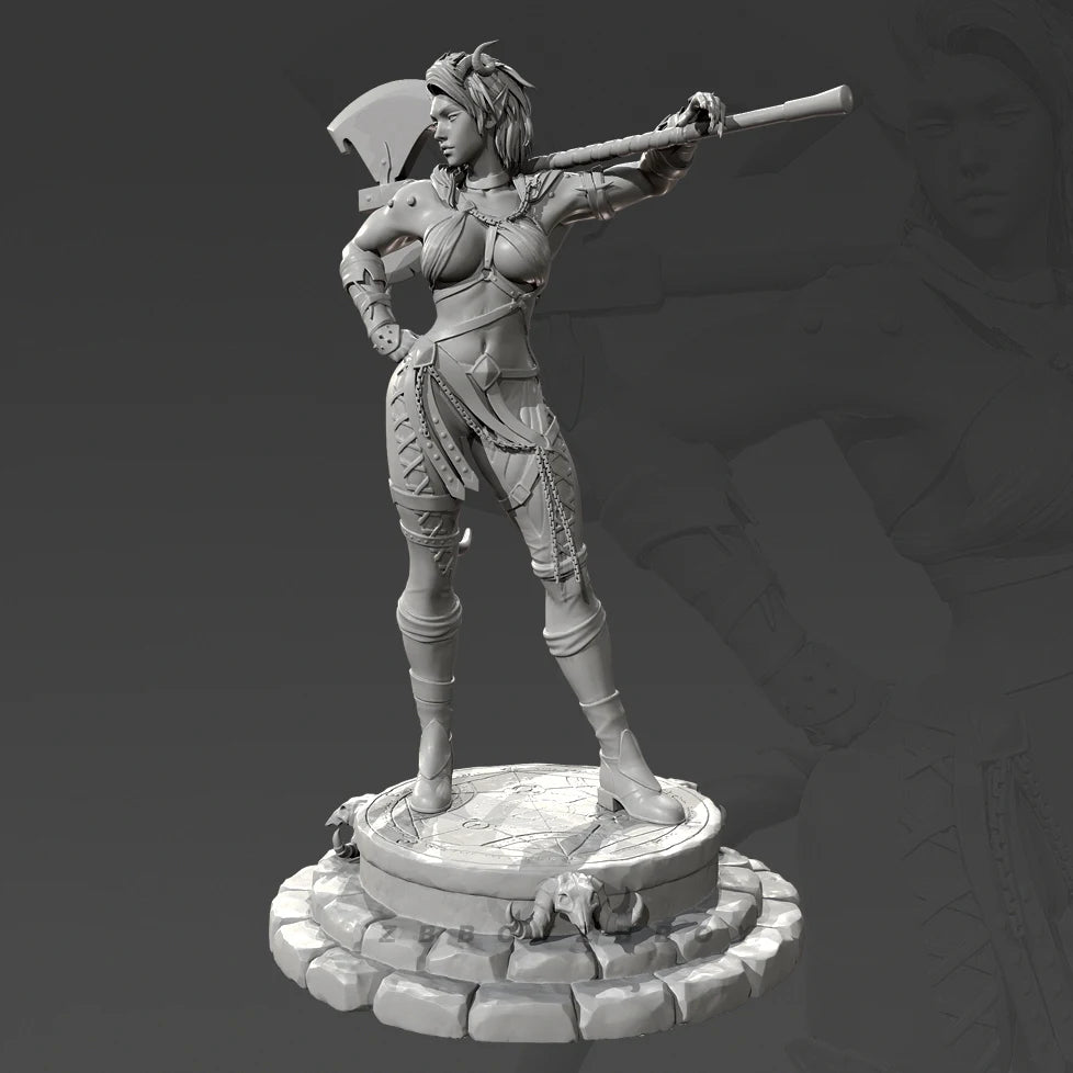 75mm Female Warrior with Axe, Resin Model Figure Kit, Fantasy Theme, Unassembled and Unpainted