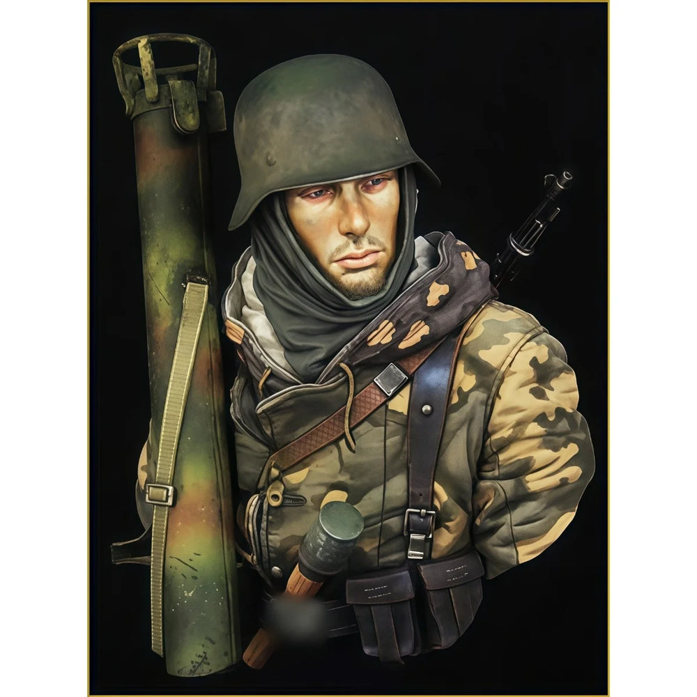 1/10 WWII German Panzerfaust Soldier, Resin Model Bust Kit, Unassembled and Unpainted