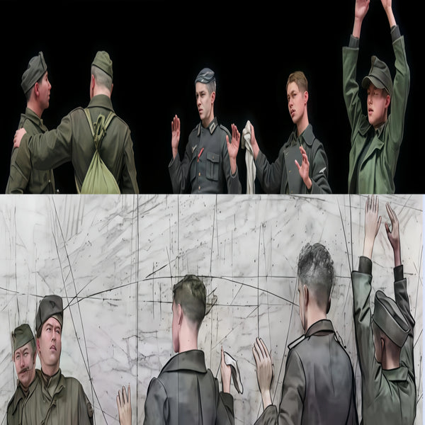 1/35 WWII German Infantry and Prisoners, 10 Figures, Resin Model Figure Kit, Unassembled and Unpainted