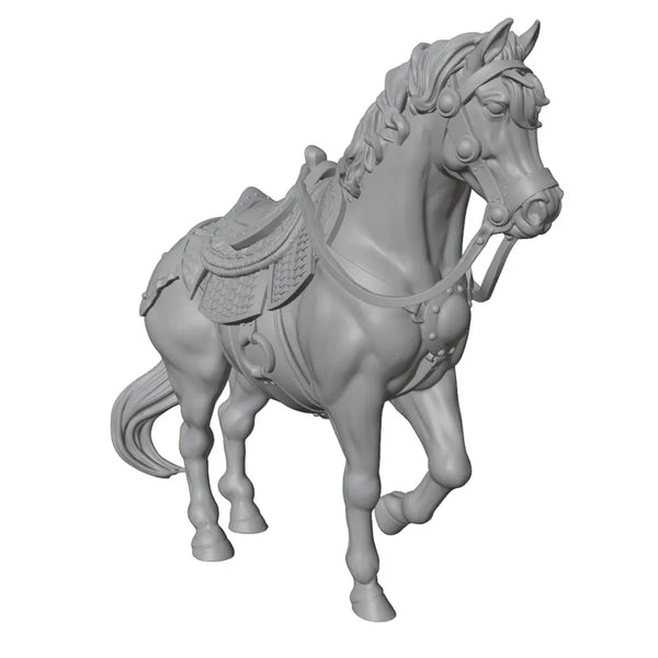 50mm Ornate Armored War Horse, Resin Model Creature Kit, Fantasy Theme, Unassembled and Unpainted